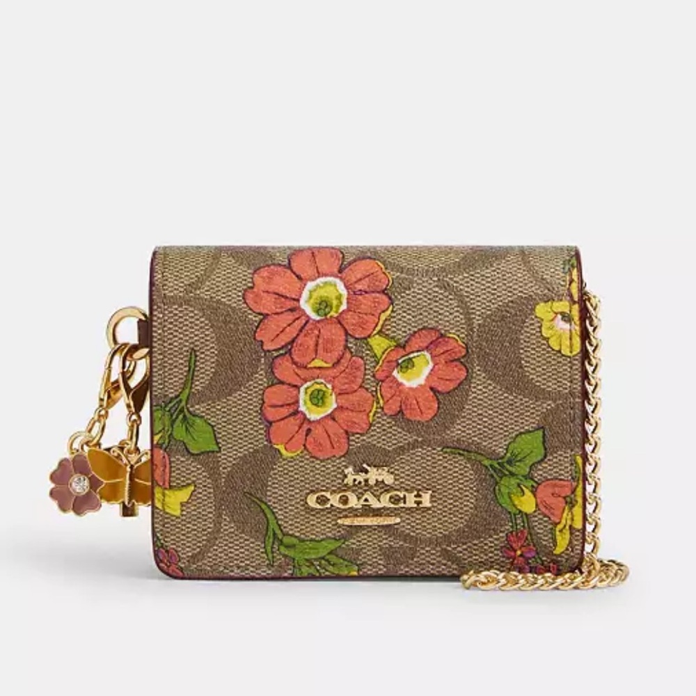 Coach CR949 Boxed Mini Wallet On A Chain In Signature Canvas With Floral Print - Picture 3 of 9